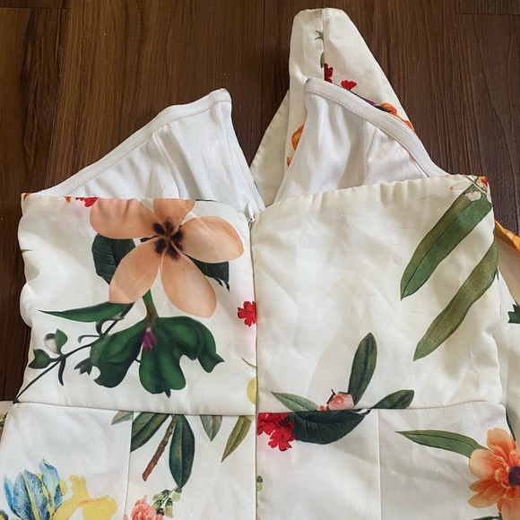 Fashion Nova white multicolor floral strapless cut outs wide leg jumpsuit - Picture 13 of 14